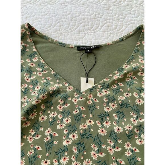 Papermoon Stitch Fix Ellie Green Floral V-Neck Top Size S Cap Sleeve - Picture 9 of 13